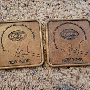 2 Vintage New York Jets Football Coasters Leather Look